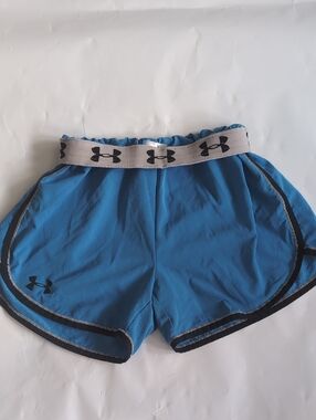 Under Armour Women's Bright Blue Athletic Shorts with Gray Logo Waistband - SM